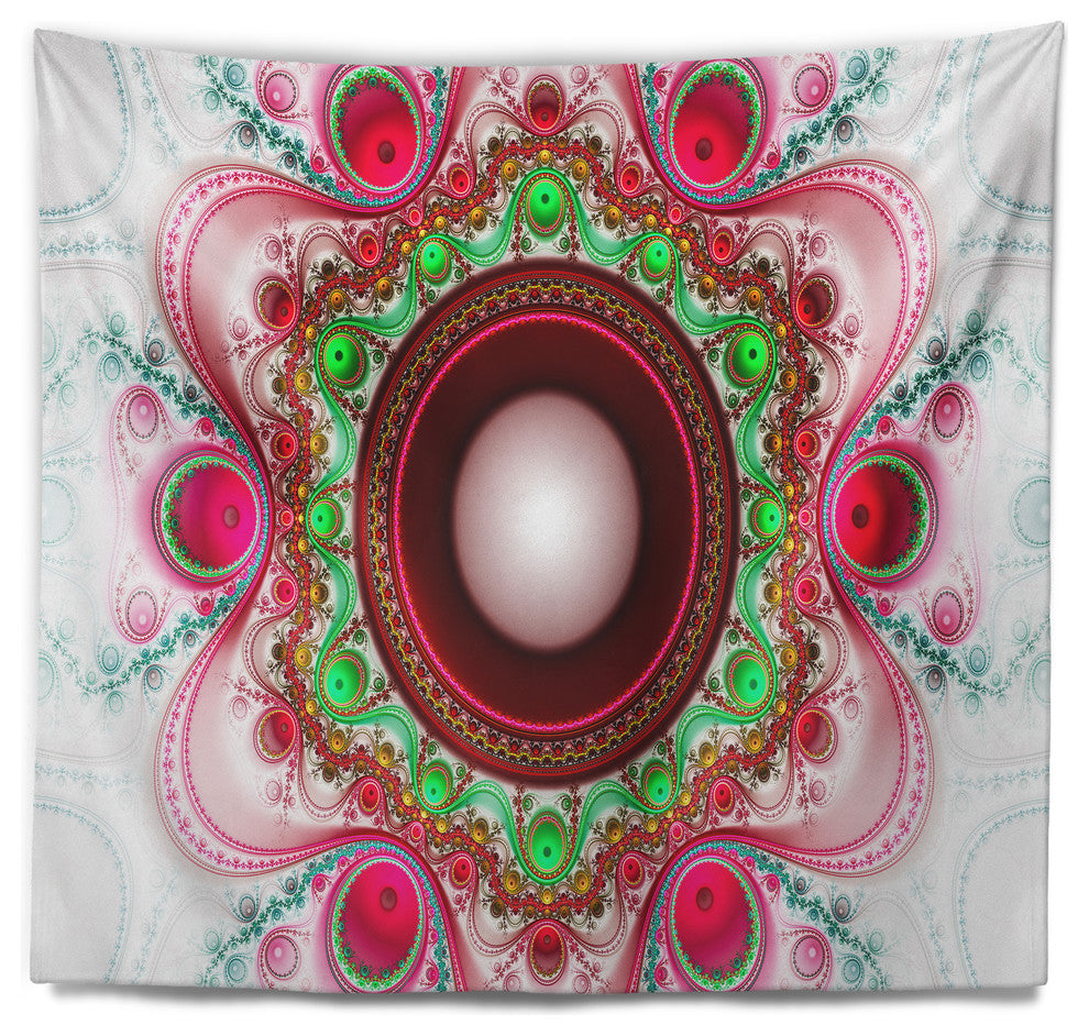 Pink Fractal Pattern with Circles Abstract Wall Tapestry, 92"x78"