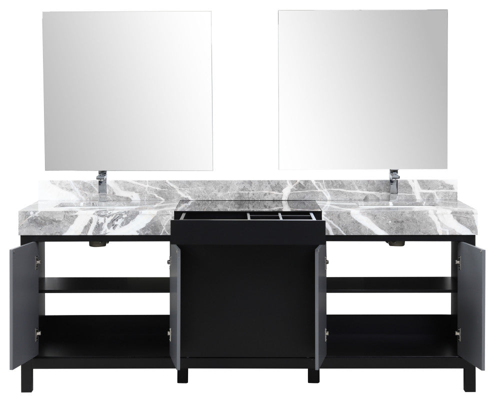 Zilara Black and Grey 84" Double Vanity Set, Monte Chrome Faucet Set