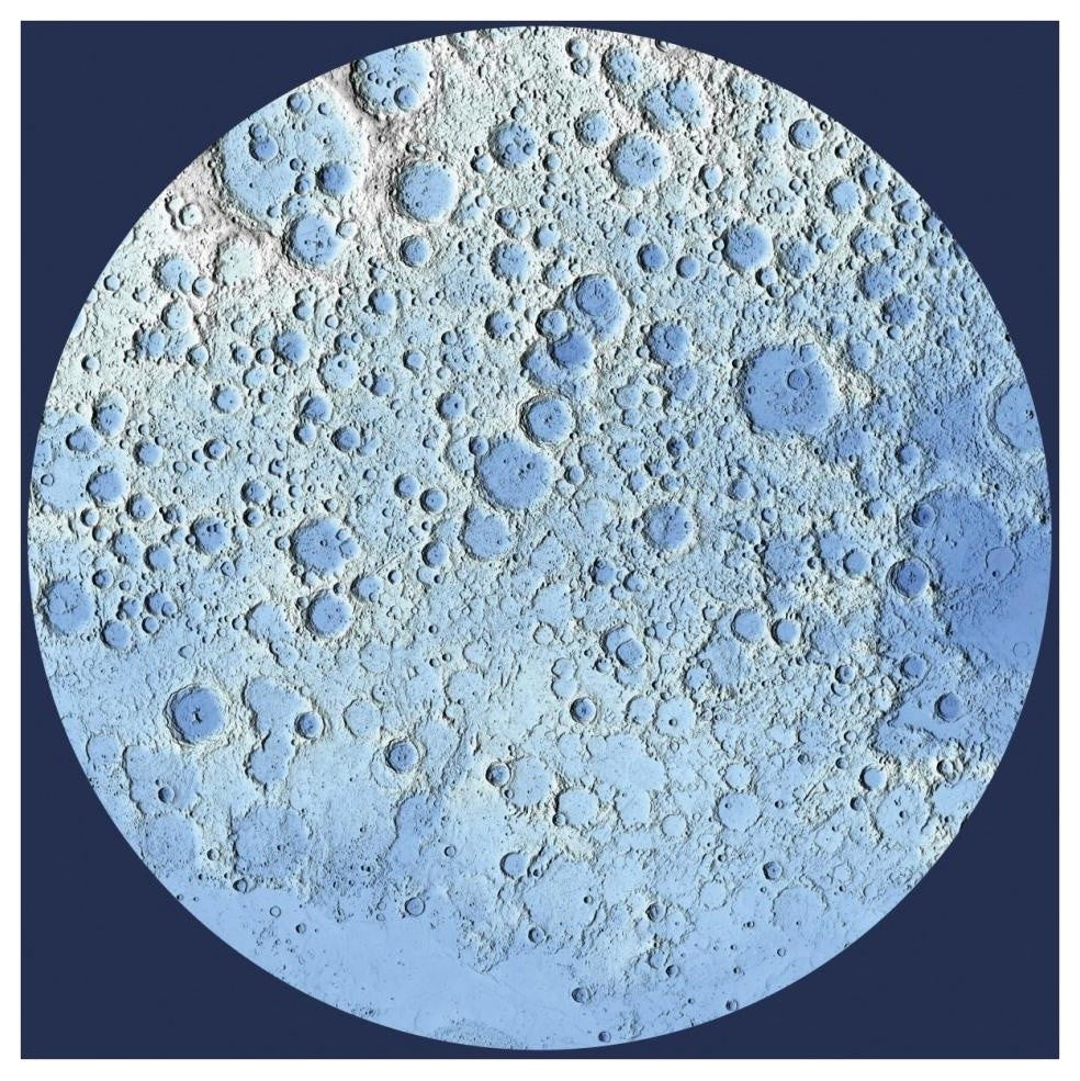 "Unmarked Decorative Topographic Map of the Moon, North Pole" Paper Art, 38"x38"