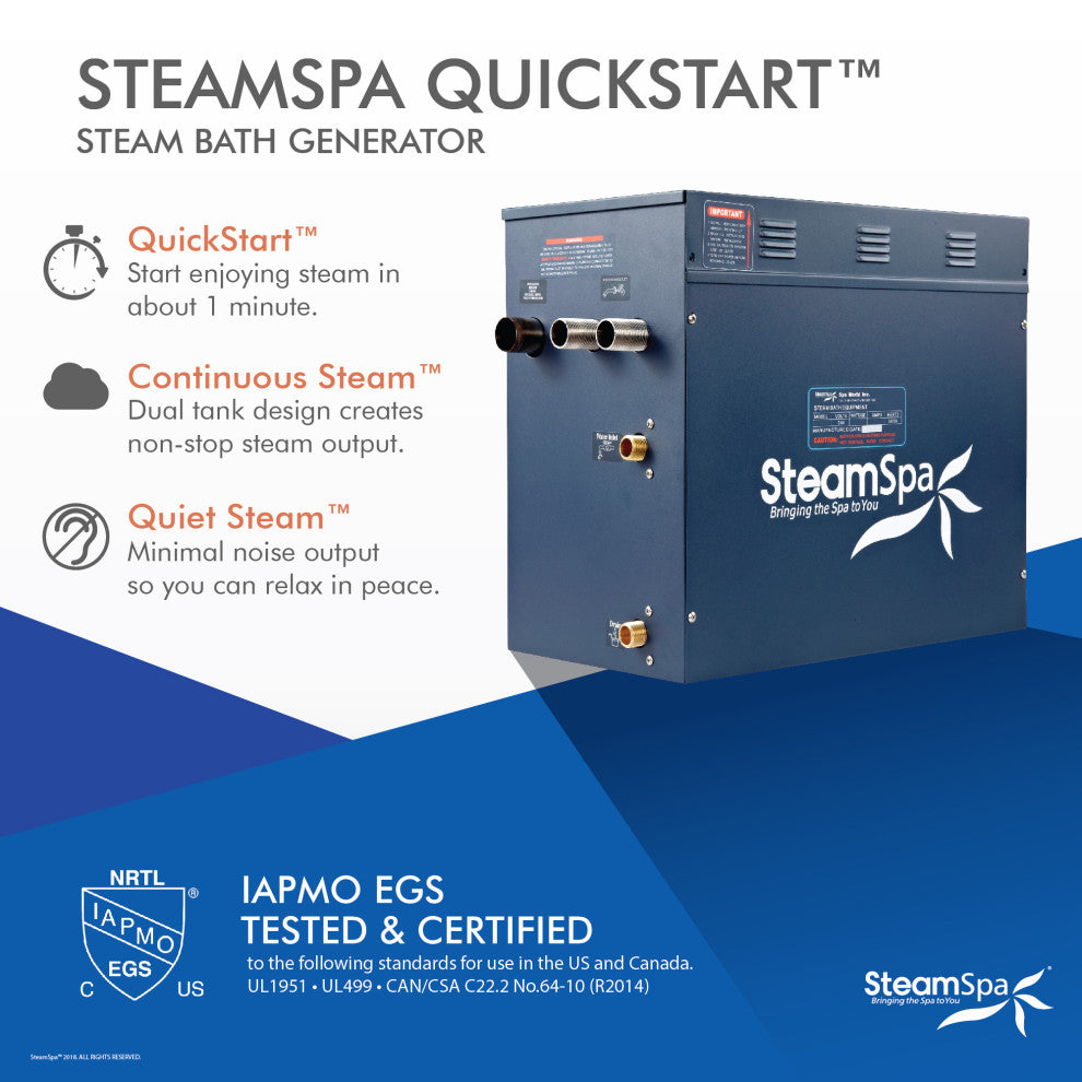 SteamSpa Royal 12 KW QuickStart Acu-Steam Bath Generator Package