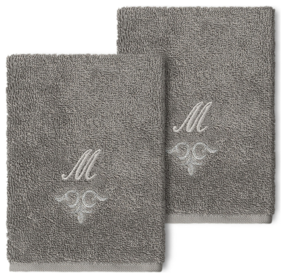 Linum Home Turkish Cotton Monica 2-Piece Embellished Washcloth Set, Dark Gray