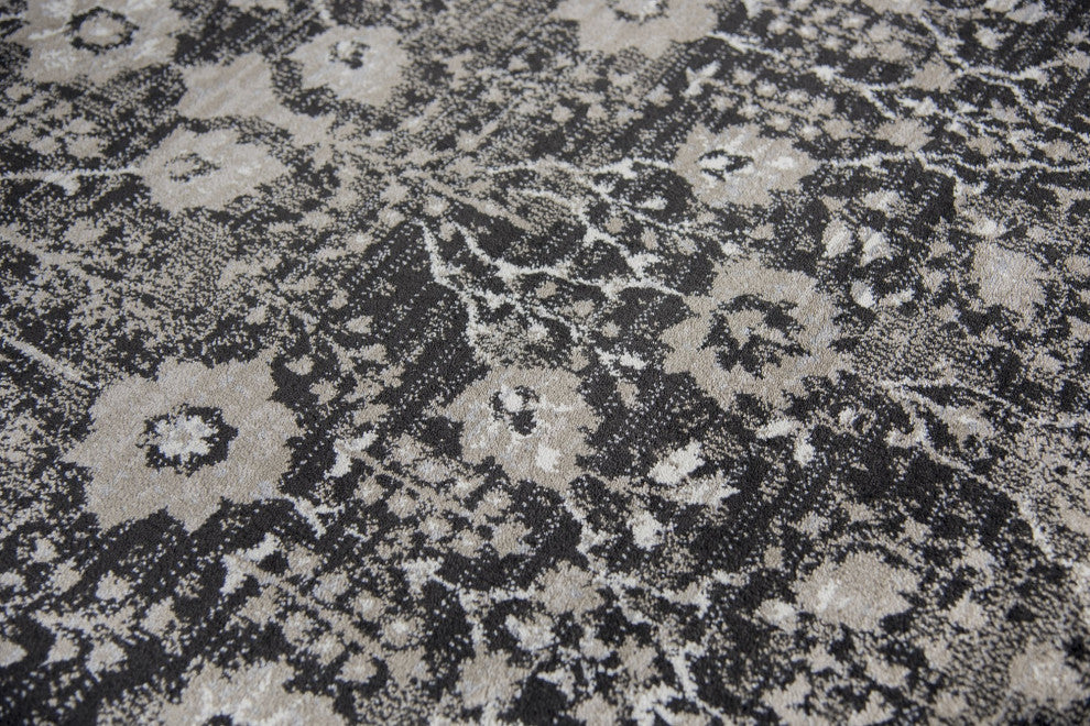 Rizzy Home Panache PN6966 Black Motif Distress Area Rug, Rectangular 3'3" X 5'3"