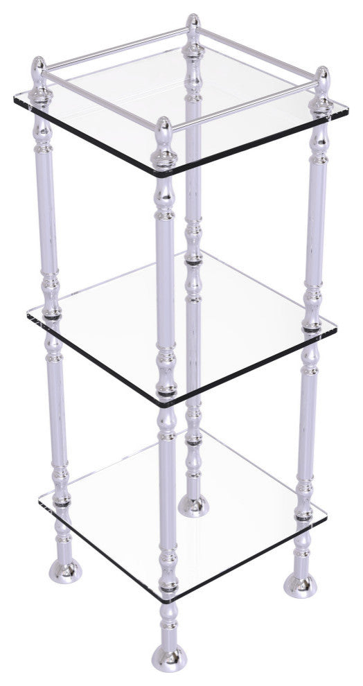 Three Tier Etagere with 14" x 14" Shelves, Polished Chrome