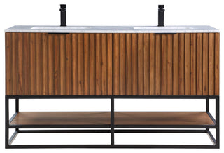 Terra Bathroom Vanity, Walnut/Matte Black With Carrara Marble, 60"
