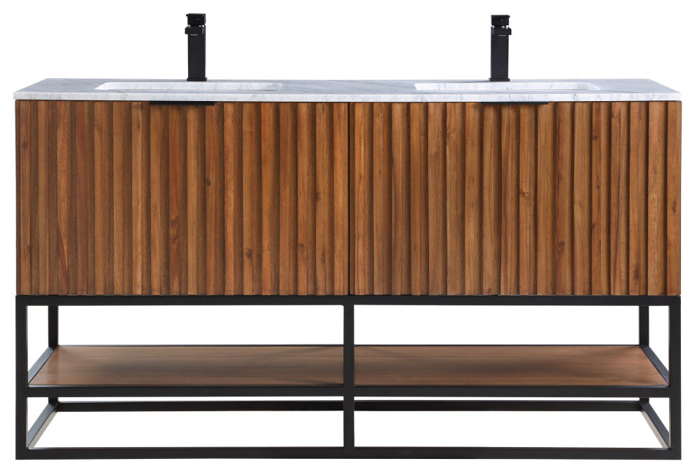 Terra Bathroom Vanity, Walnut/Matte Black With Carrara Marble, 60"