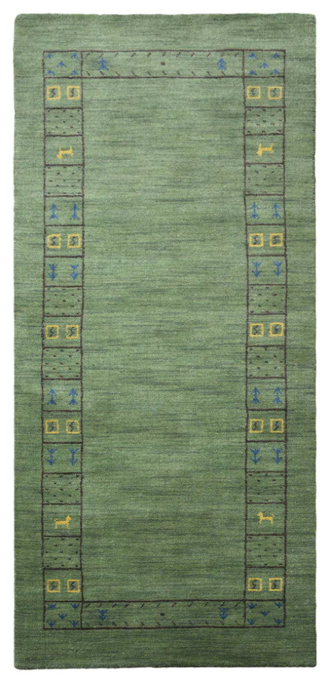 HAND KNOTTED LOOM WOOL ECO-FRIENDLY AREA RUGS - Runner, Green, Contemporary