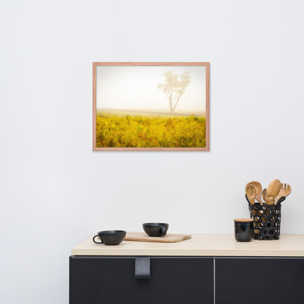 Dreams of Goldenrod and Fog Landscape Framed Photo Paper Wall Art Prints, Red Oak, 18" X 24"