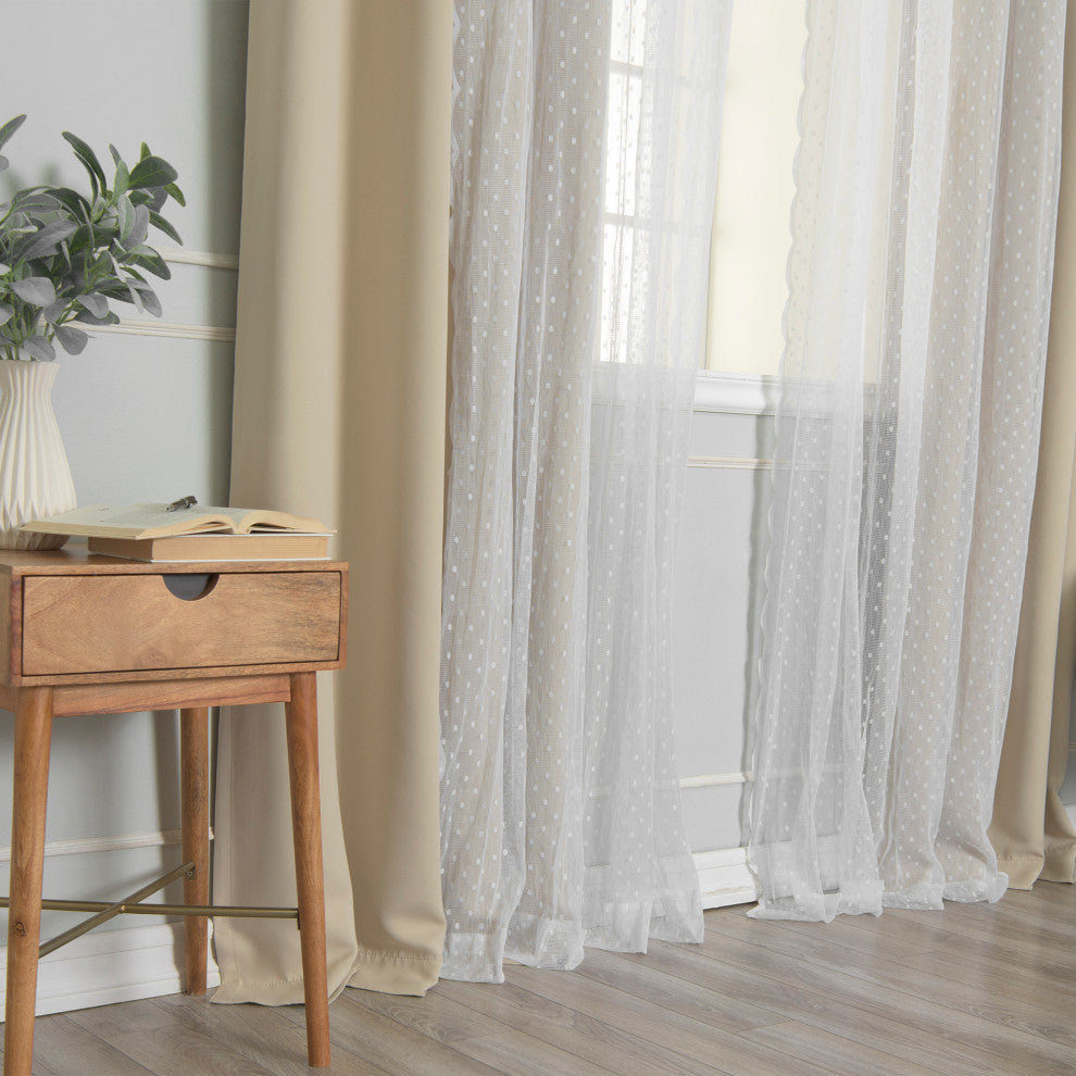 Sheer Pretty Dot and Blackout Curtains, Beige, 52"x96"