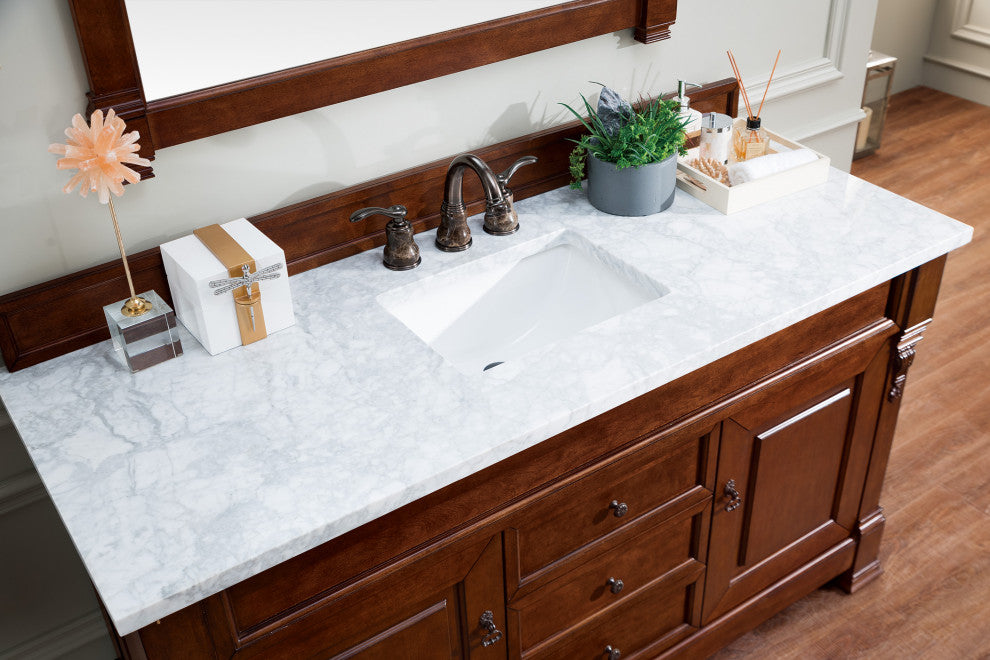 James Martin 147-114-5381-3CAR Warm Cherry Vanity With Carrara Marble Top