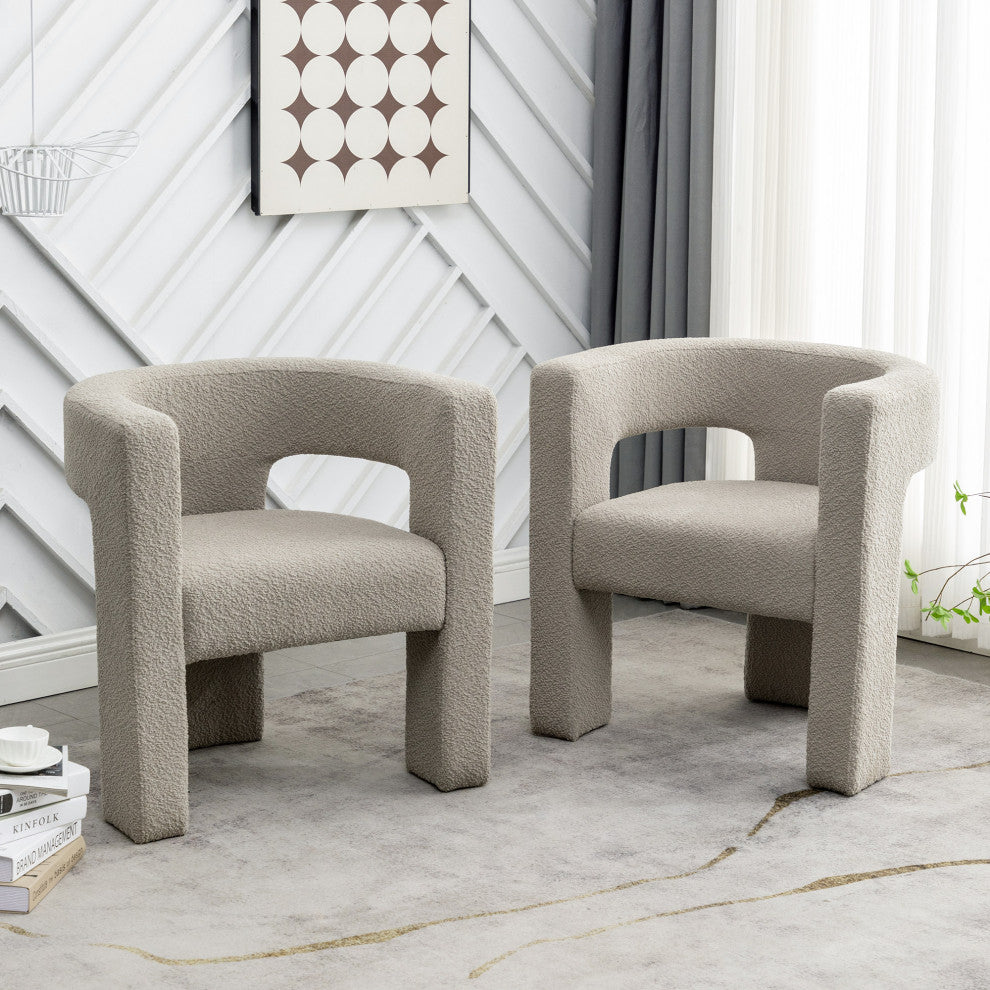 28" Wide Boucle Upholstered Square Armchair, Set of 2, Oatmeal