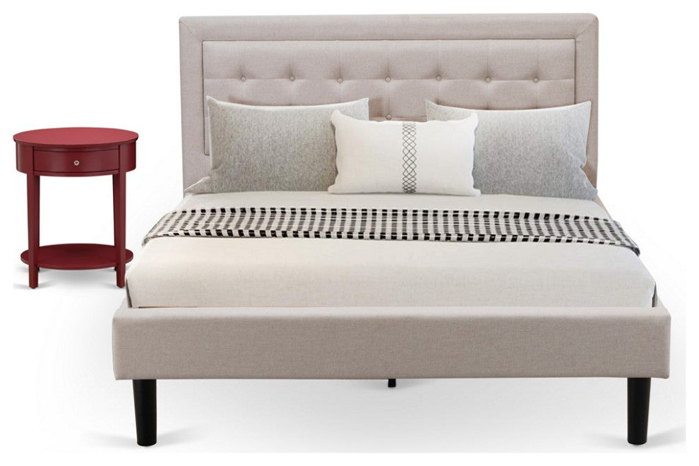 2Pc Fannin Queen Bed Set, 1 Queen Bedframe, End Table, Mist Beige