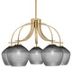 Cavella 5 Light, Chandelier, New Age Brass Finish, 9" Smoke Textured Glass