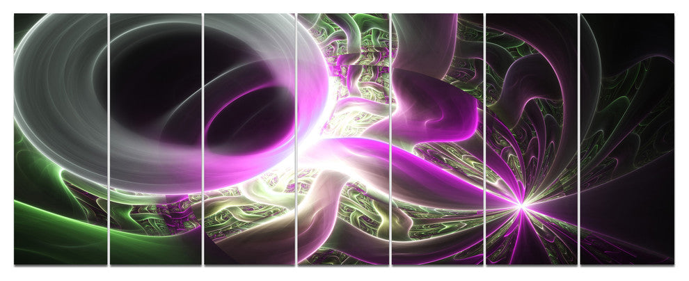 Light Purple Designs on Black, Abstract Wall Art Canvas, 83"x32", 7 Panels