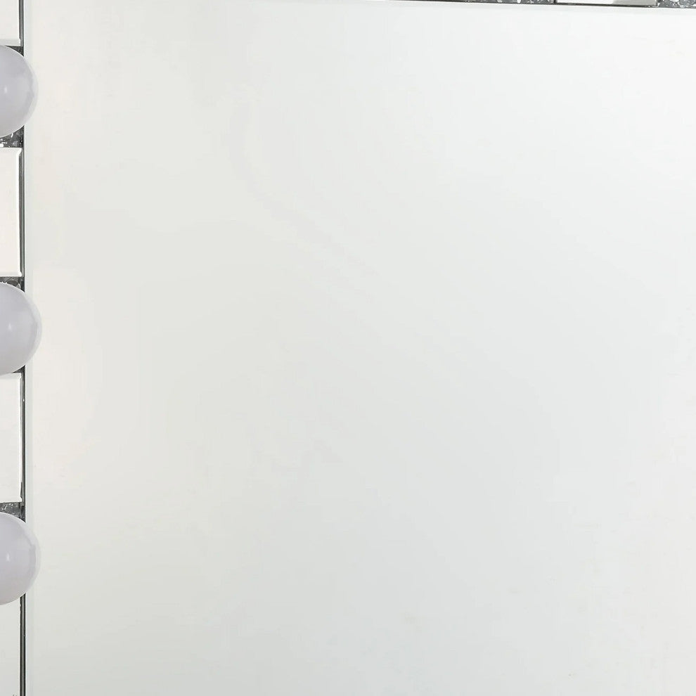 Benzara BM274650 Modern Glam Lighted Mirror, 12 Sockets, Faux Diamonds, Silver
