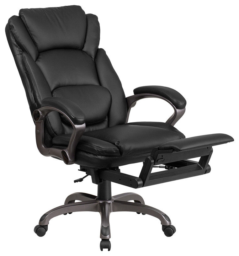 High Back Black Leather Executive Reclining Office Chair-Padded Armrests