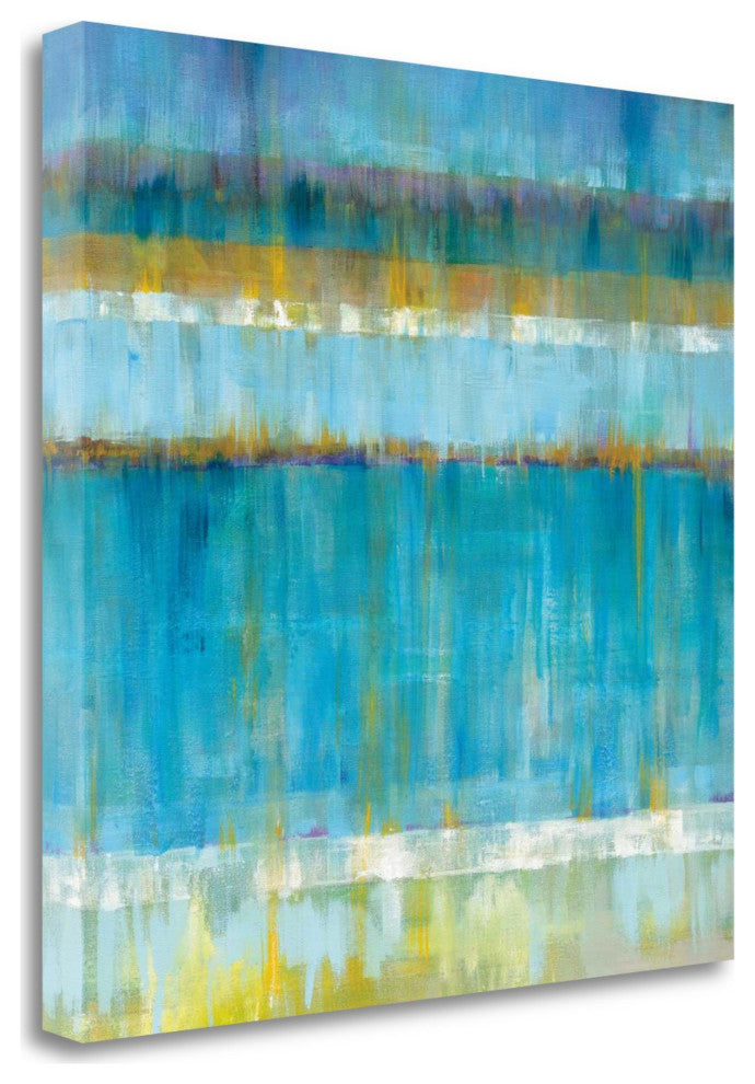 Blue and Yellow Abstract Stripes Giclee Wrap Canvas Wall Art
