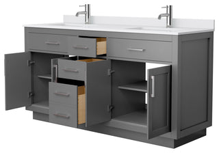 Beckett TK 66" Dark Gray Double Vanity,  Cultured Top, Nickel Trim