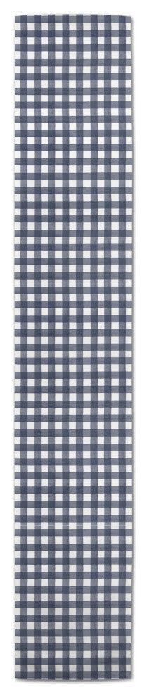 Navy Watercolor Buffalo Check 16x72 Cotton Twill Runner