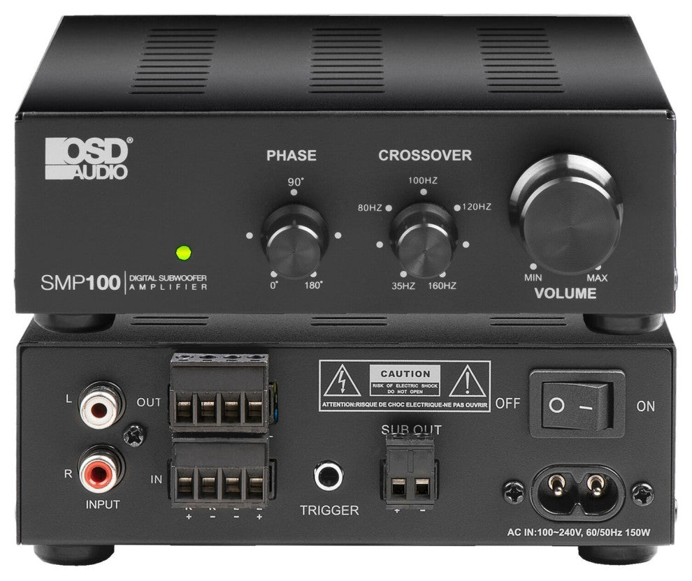 100W Class D Mono Subwoofer Amplifier, Advanced Crossover and Auto Sensing