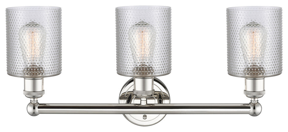 Edison Cobbleskill 3-Light 23" Vanity Light, Polished Nickel Finish, Clear Shade