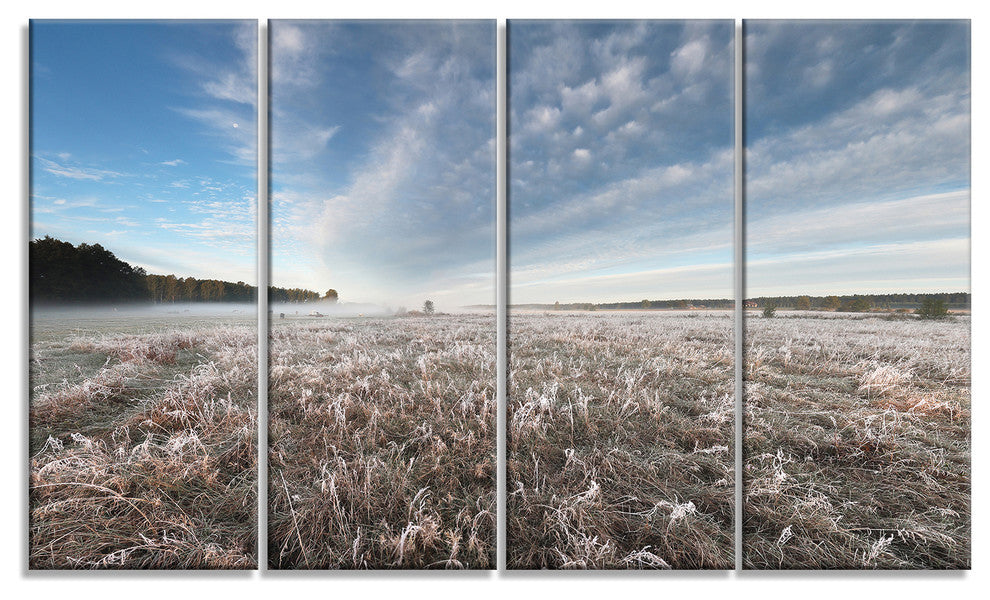 "Autumn Hoarfrost on Grass" Landscape Print Wall Artwork, 4 Panels, 48"x28"