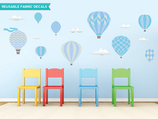 Hot Air Balloons Fabric Wall Decals, Standard Size, Blue