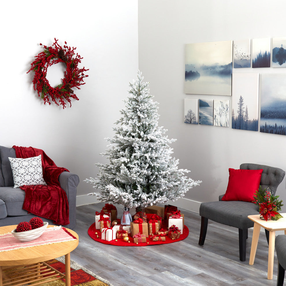 6' Flocked Fraser Fir Faux Xmas Tree W/500 White Lights & 236 Bendable Branches