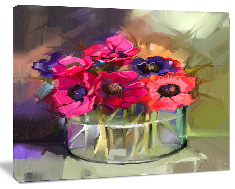 Red Anonymous Flower Bouquet, Large Floral Canvas Art Print, 60"x28"
