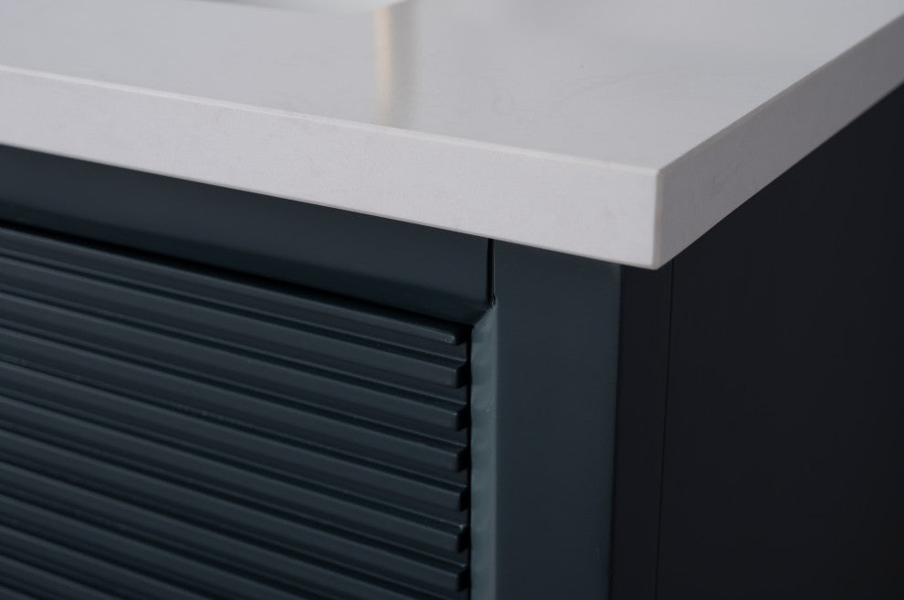 Vanity Art Bathroom Vanity with Engineered Marble Top and Sink, Walnut, 60", Matte Black