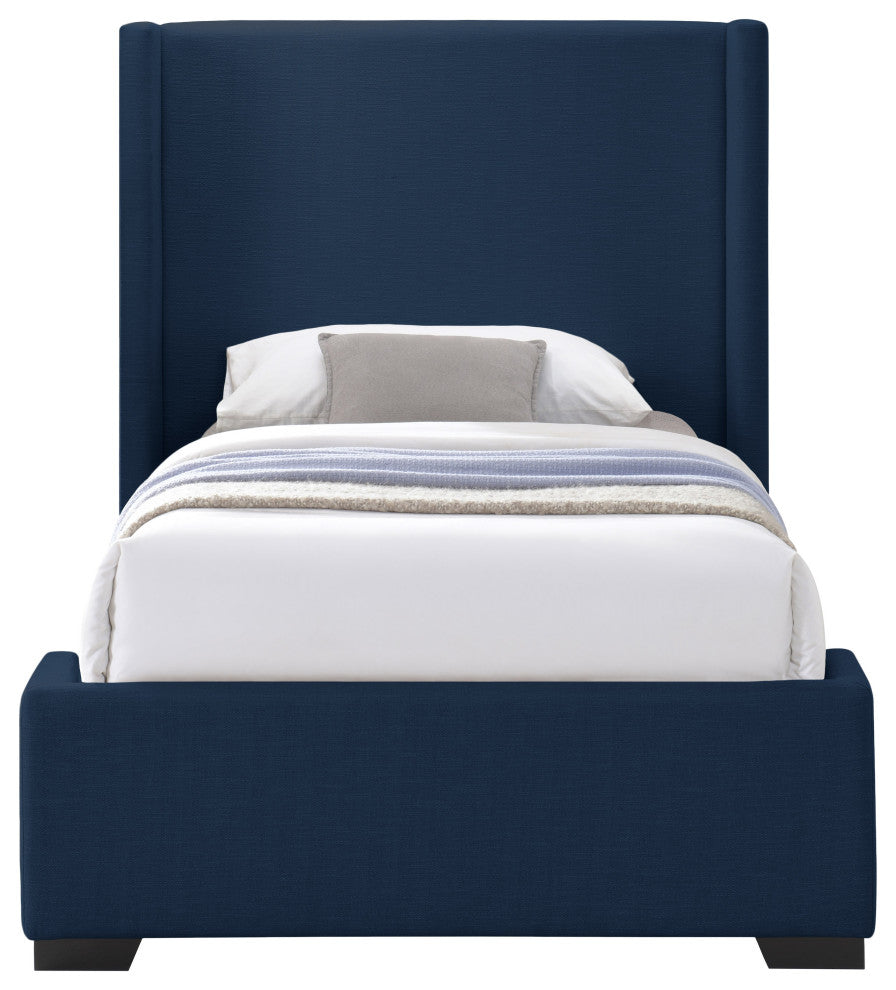 Oxford Linen Textured Fabric Upholstered Bed, Navy, Twin