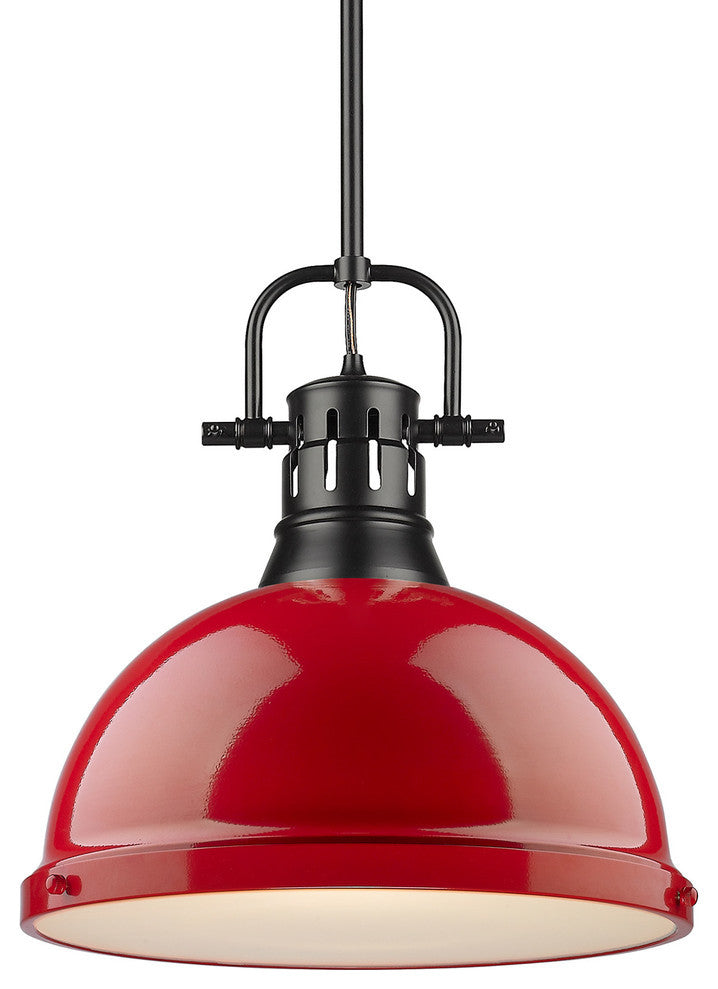 Duncan 1 Light Pendant, Rod, Black, Red Shade