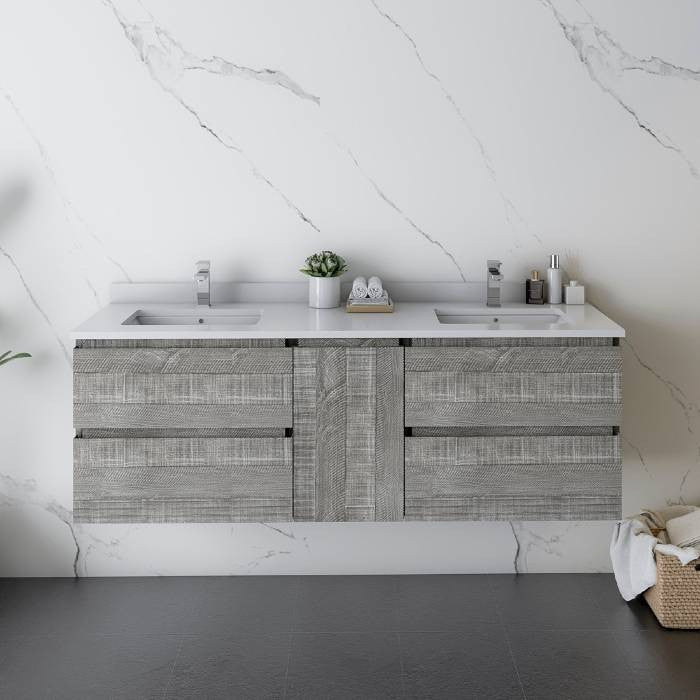 Fresca Formosa Modern 58" Ash Wall Mount Double Sink Bathroom Cabinet