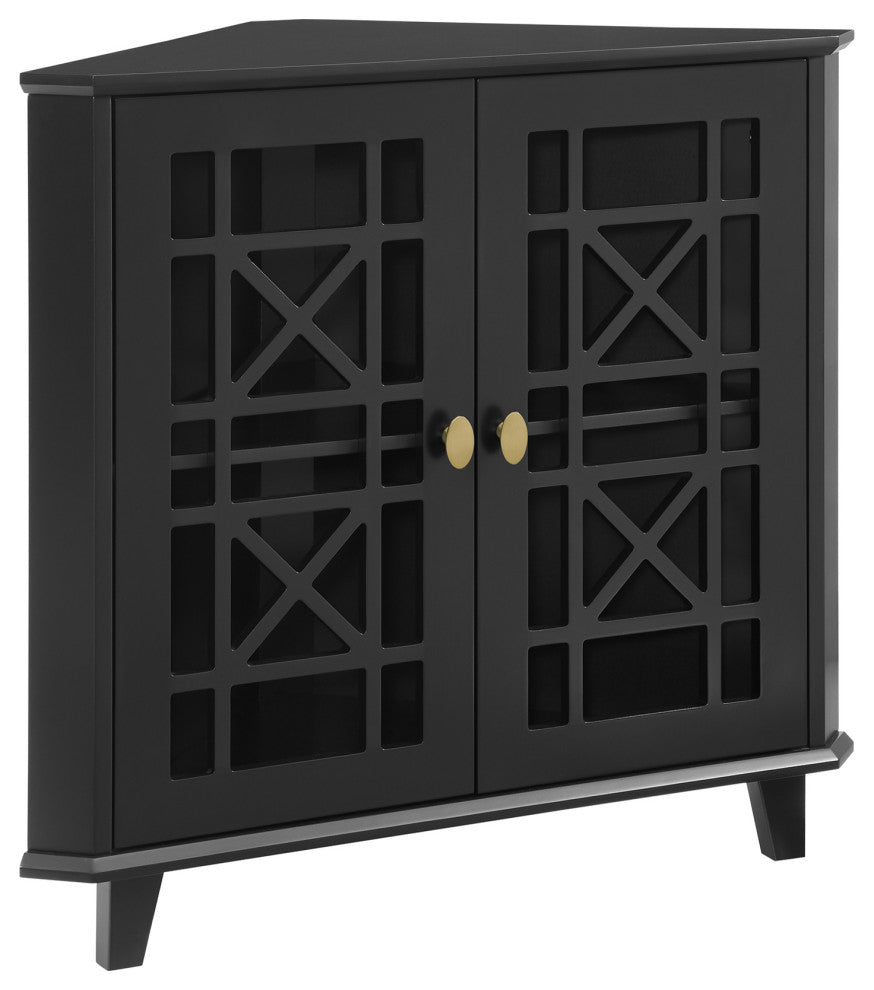 Gwen Fretwork Corner Accent Cabinet - Black
