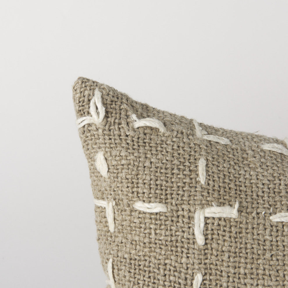 Rustic Sand and White Lumbar Decorative Pillow Cover