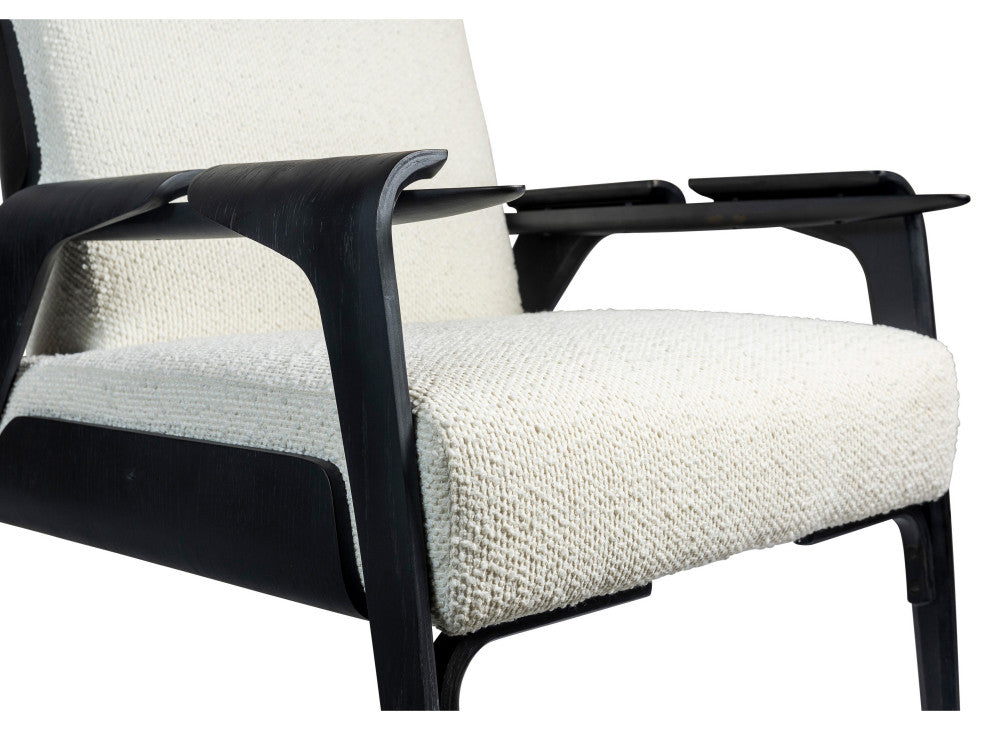 Modern Brazilian, Fly, Accent Chair, Boucle Ivory Upholstery, Black Frame