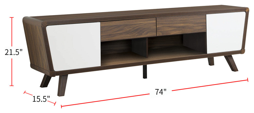 2 Drawers TV Stand, Dark Walnut and Glossy White