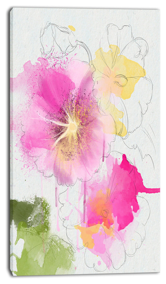 Light Pink Flowers Watercolor, Floral Canvas Art Print, 16"x32"