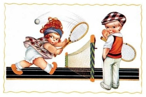 Children Playing Tennis - Gallery Wrapped Canvas Art 28" x 42"
