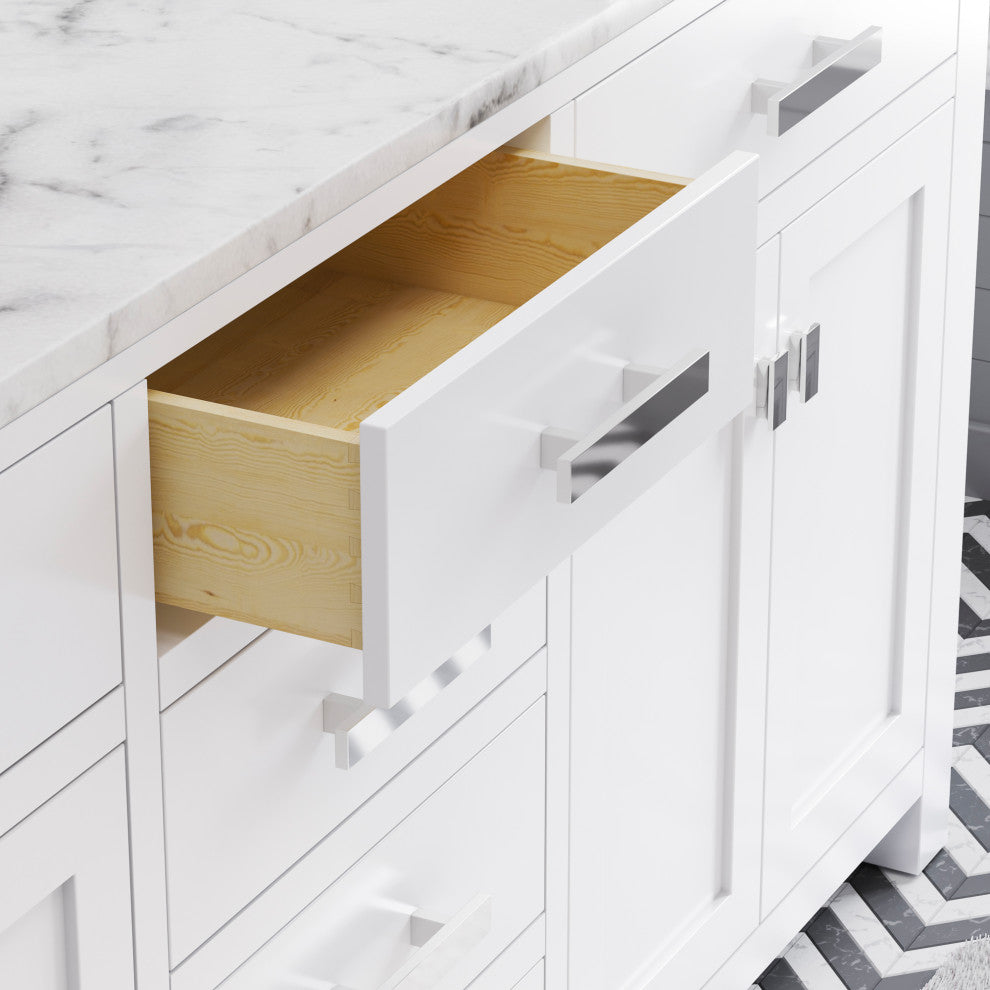 Madison Pure White Bathroom Vanity, 72", No Mirror, Two Faucets