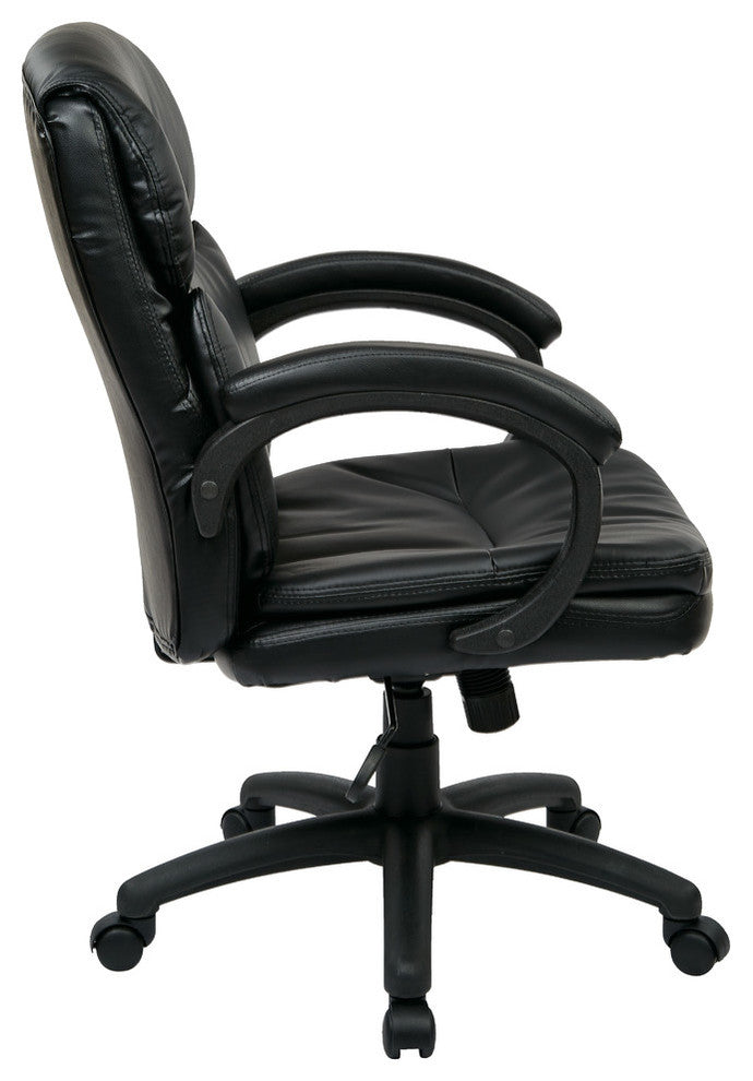 Mid Back Black Bonded Leather Executive Chair With Padded Arms