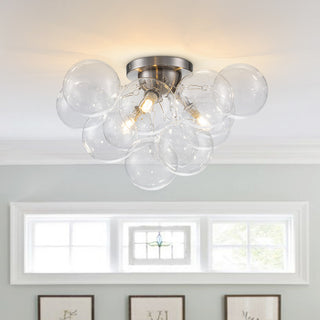 Modern 3-Light Sputnik Design Clear Glass Bubble Semi Flush Mount, Nickel
