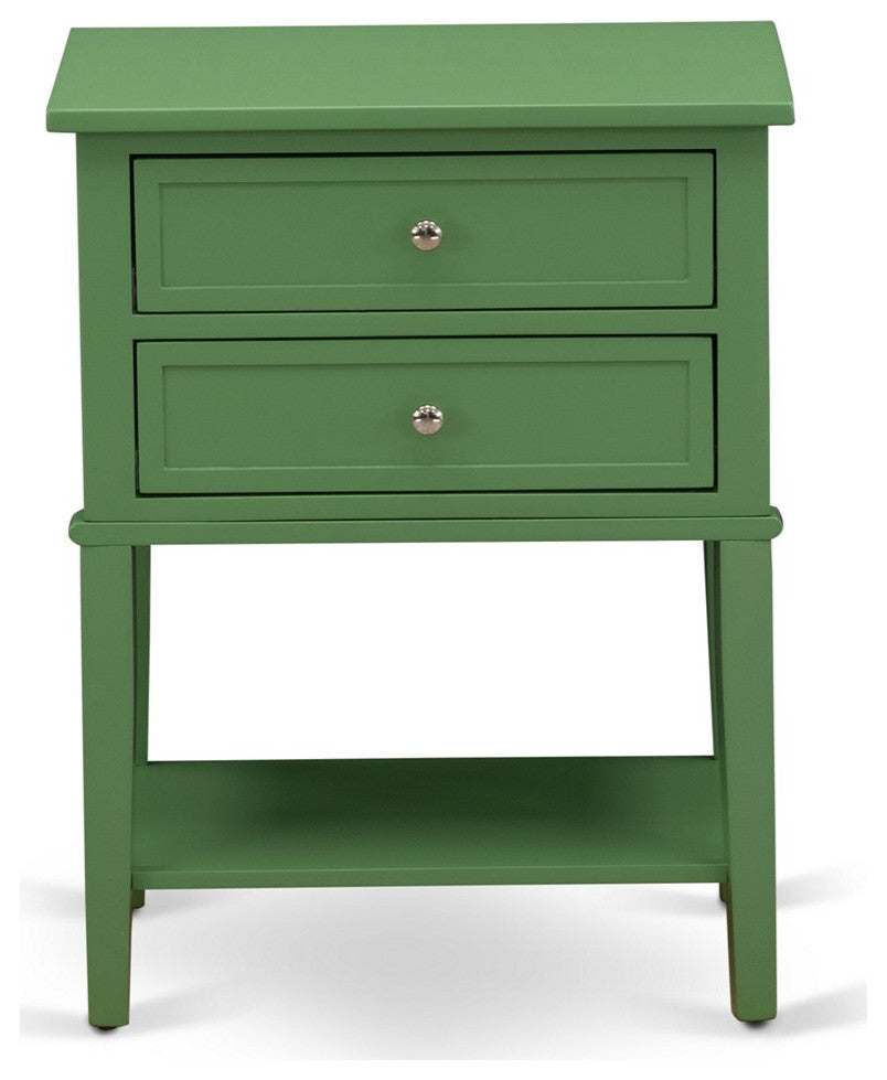 Wooden Nightstand, 2 Wooden Drawers, Clover Green Finish