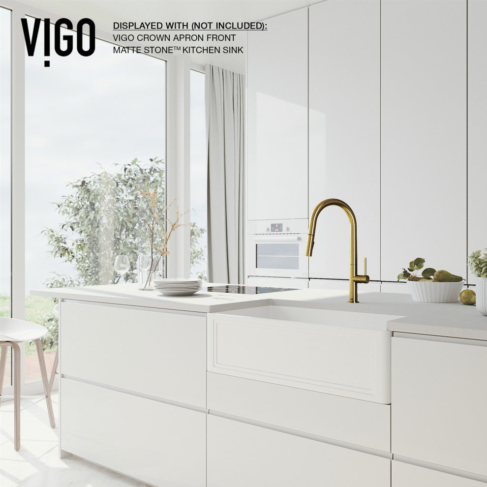 VIGO Greenwich 18" H Single Handle Pull-Down Sprayer Kitchen Faucet, Matte Brushed Gold, No Sensor, Without Extras