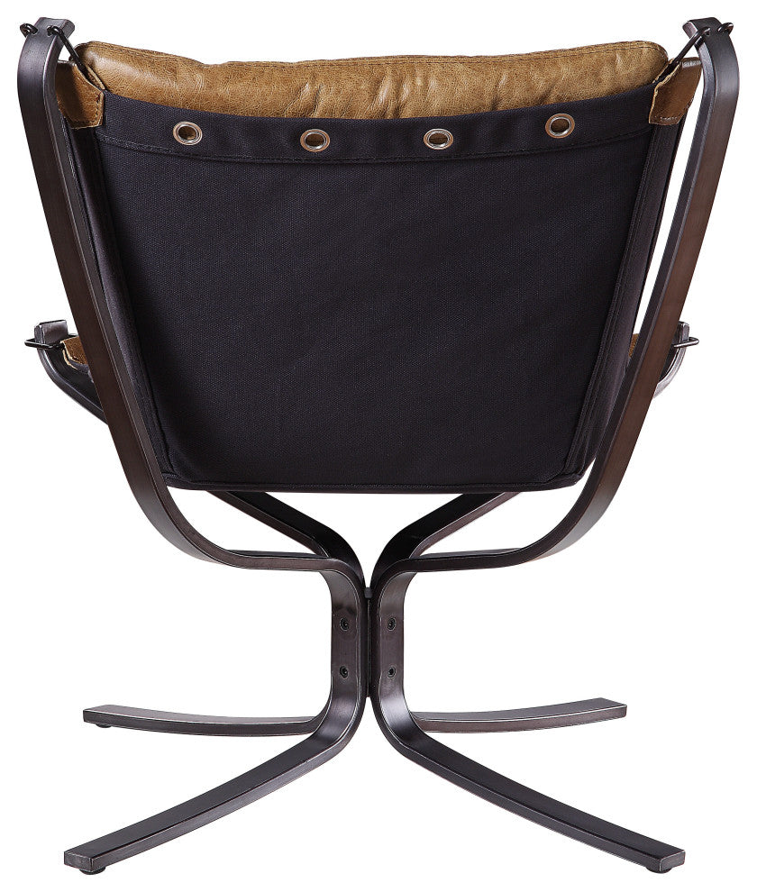 ACME Carney Button Tufted Top Grain Leather Upholstery Accent Chair in Coffee