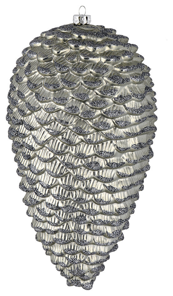 Vickerman N187387D 10" Pewter Matte Glitter Pinecone Christmas Ornament