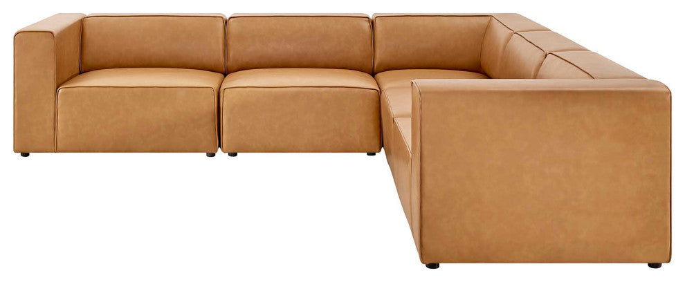 Sectional Sofa Set, Faux Vegan Leather, Tan, Modern, Living Lounge Hospitality