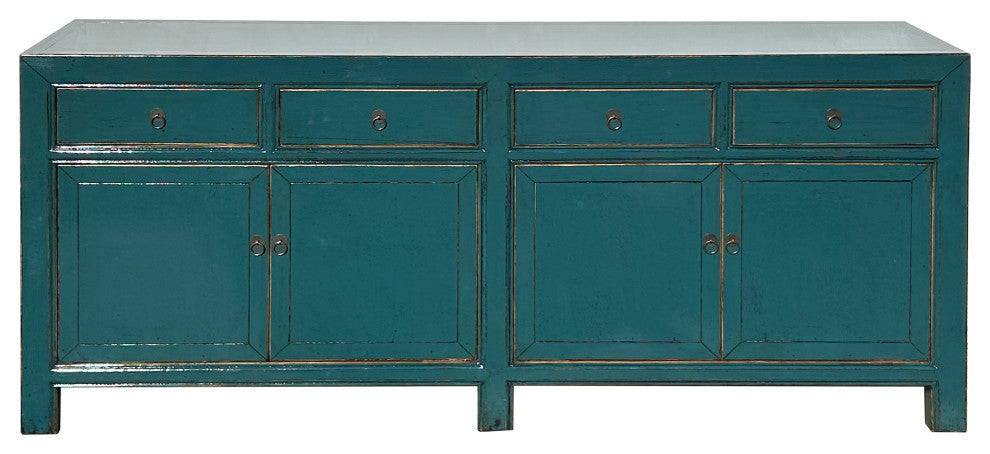 Oriental Distressed Teal Blue Credenza Sideboard Buffet Table Cabinet Hws4408