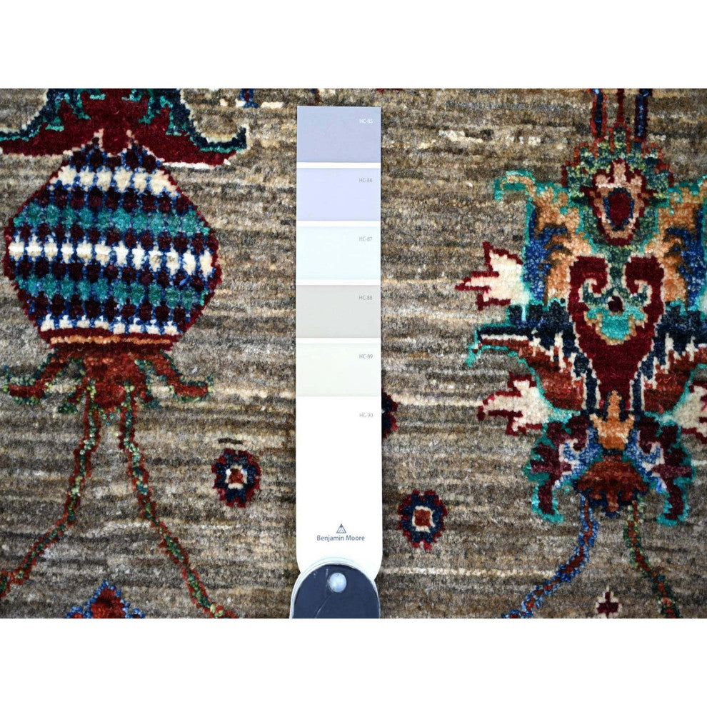 Carbon Gray Hand Knotted Sultani Pomegranate Design Wool Oriental Rug 7'9"x9'6"