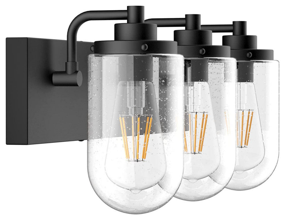 3 light matte black wall light fixture industrial glass bathroom wall lamp