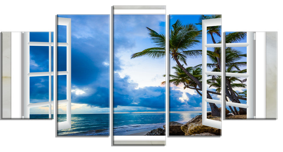"Window Open To Cloudy Blue Sky" Landscape Wall Art Print, 5 Panels, 60"x32"